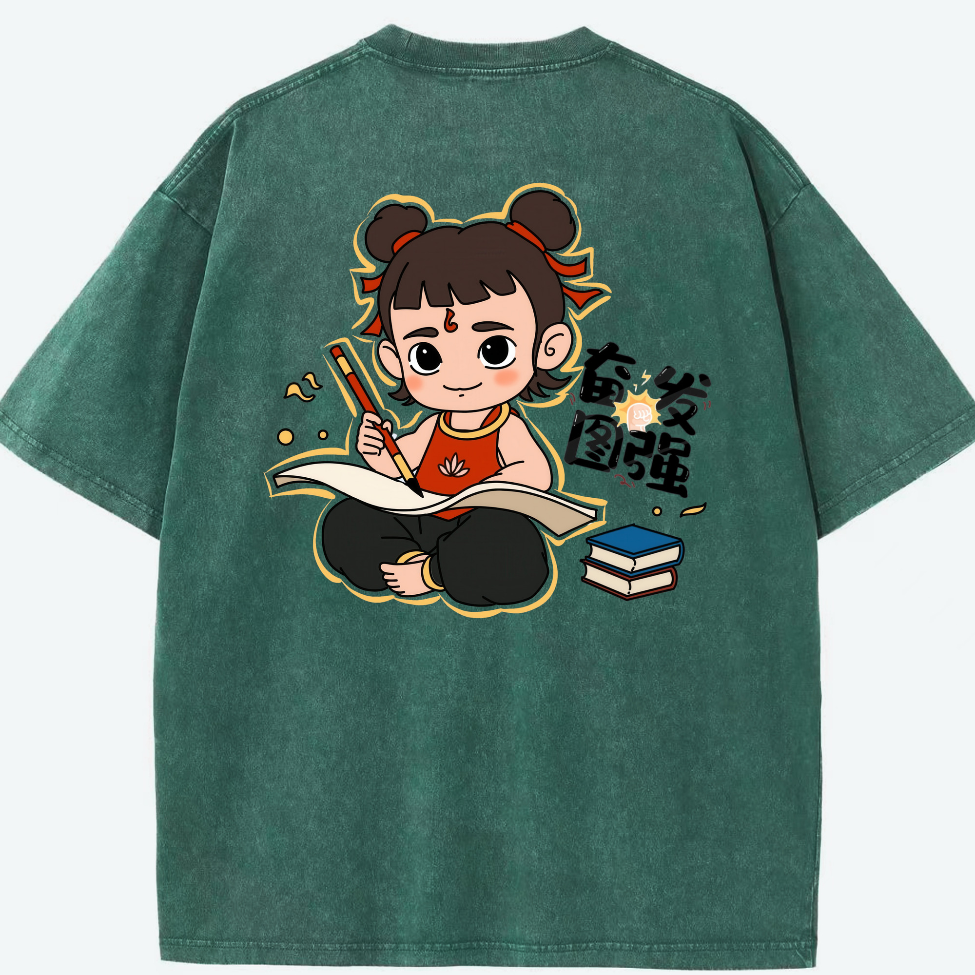 （画像用） Ne Zha 2 ナタ 魔童の大暴れ 綿100% ヴィンテージ風 半袖Tシャツ（背面プリント）